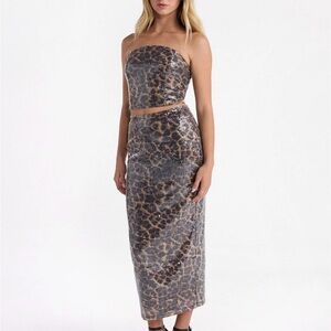 No Boundaries Snake Print Sequin Skirt Set